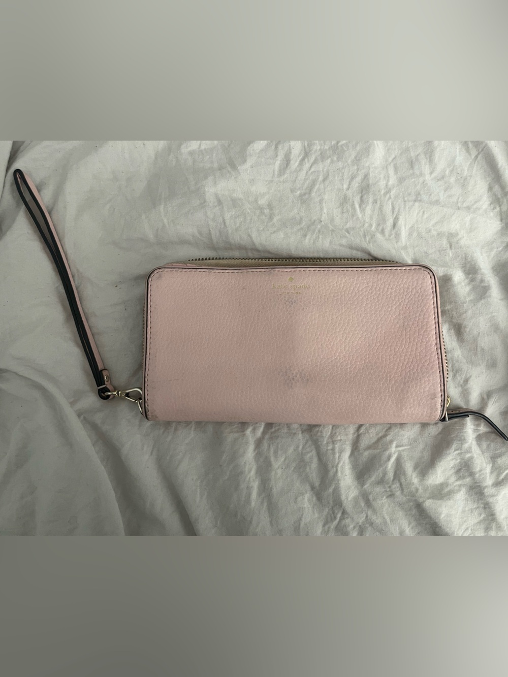 Kate Spade New York Pink Pebbled Leather Zip - Around Wristlet Wallet
